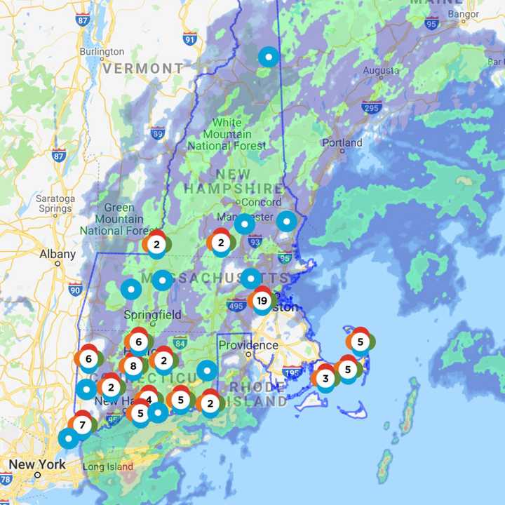 The Eversource Outage Map as of 8:40 a.m. on Tuesday, July 23.