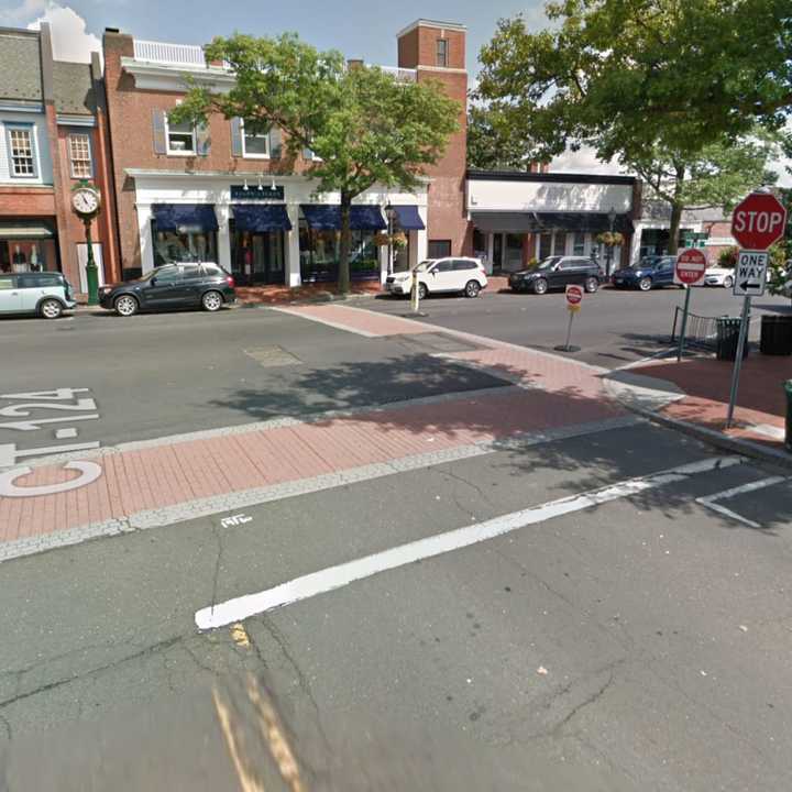 The intersection of Elm Street and South Avenue in New Canaan.