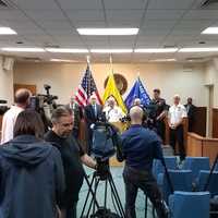 <p>Officials announcing the arrest of Matthew Bonanno in Tuckahoe.</p>