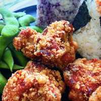 <p>Chicken and rice balls from Omusubi Gonbei.</p>