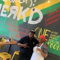 <p>Hackensack&#x27;s David Sims and Jerk&#x27;D owner Marva Layne.</p>