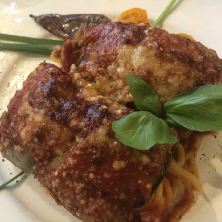 Eggplant stuffed with spaghetti and ricotta from Autentico Italian restaurant (124 South Street in Oyster Bay)