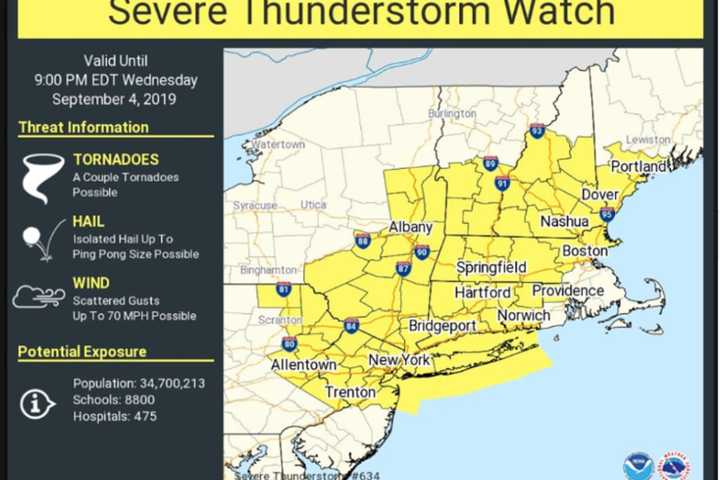 Severe Thunderstorm Watch Issued For Area; Damaging Winds, Hail, Tornadoes Possible