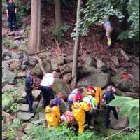 <p>First responders work to rescue a man stuck in the river for days after falling.</p>