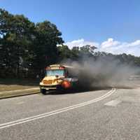 <p>A school bus caught fire on its way to pick up students in Moriches.</p>