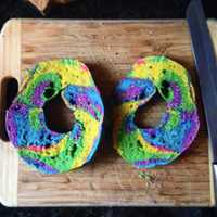 <p>A rainbow bagel from Bridge Street Bagel.</p>