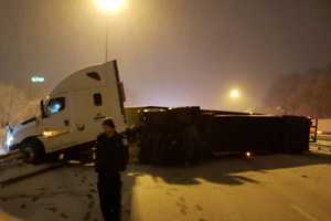 Overturned Tractor Trailer Blocking All Lanes Jams Route 80 In Roxbury