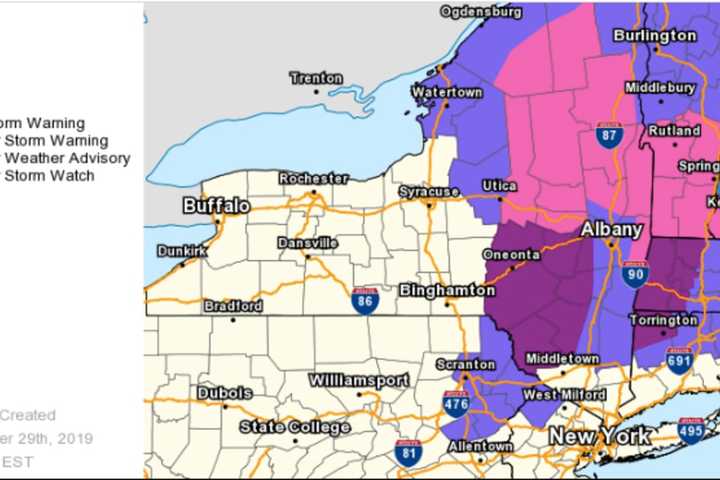 Ice Storm Warning Issued For Sullivan; Winter Weather Advisory For Ulster