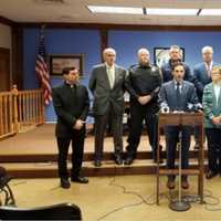 <p>Officials at a press conference on Monday, Jan. 6 in Yorktown.</p>