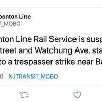 <p>Service was suspended Monday night on the Montclair-Boonton line.</p>