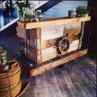 <p>Custom reclaimed vintage pushcart hostess stand at Bettello Restaurant, made at Tribeca Grain.</p>