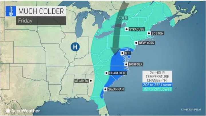 A look at the Arctic weather pattern that will be arriving overnight Thursday, Feb. 13 into Valentine&#x27;s Day on Friday, Feb. 14.