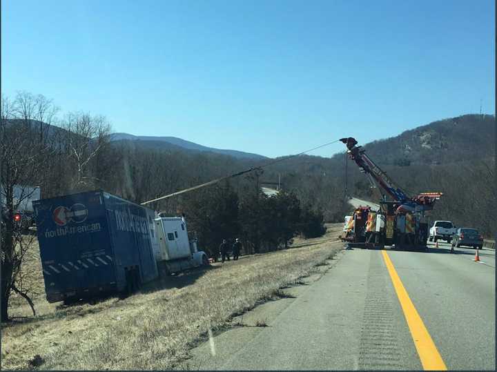 A look at the crash scene on westbound I-84 near Exit 50 (Lime Kiln Road) in East Fishkill.