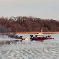 <p>At the scene of Thursday&#x27;s Perth Amboy boat fire.</p>