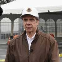 <p>New York Gov. Andrew Cuomo at a drive-through COVID-19 testing facility.</p>