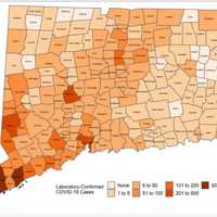 <p>A map of counties with the most cases on Sunday, April 5.</p>