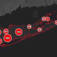 <p>The COVID-19 map in Suffolk County as of Friday, April 10, 2020.</p>