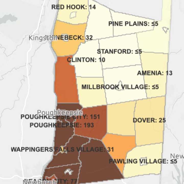 The Dutchess County COVID-19 map as of Friday, April 10, 2020.