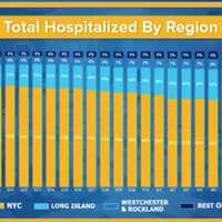 <p>A look at hospitalizations by region: New York City (yellow), Long Island (sky blue), Westchester and Rockland (blue) and the rest of state (dark blue).</p>