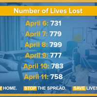 <p>A look at the number of COVID-19 deaths in New York State each day for the past six days.</p>