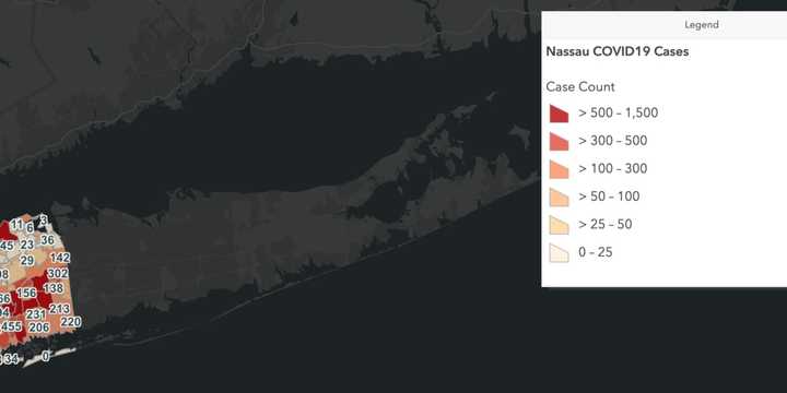 The Nassau County COVID-19  map on Friday, April 17, 2020.