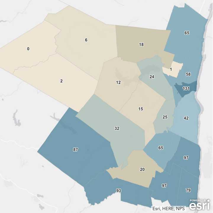 The number of COVID-19 cases in Ulster County.