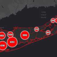 <p>The Suffolk County COVID-19 map on Wednesday, April 22, 2020.</p>