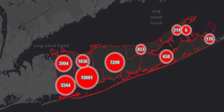 The Suffolk County COVID-19 map on Friday, May 1.