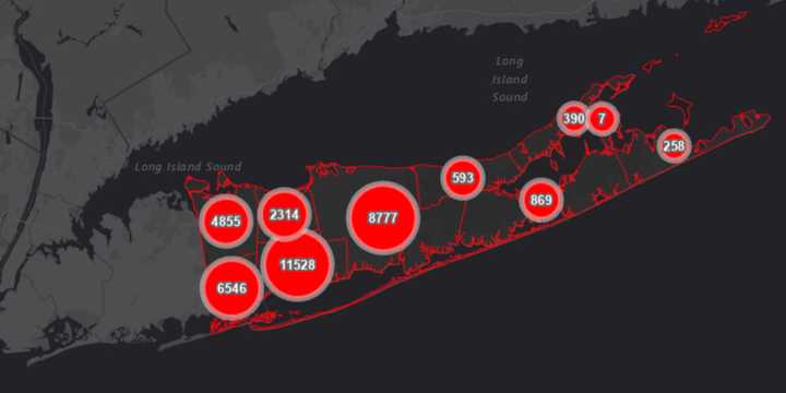 The Suffolk County COVID-19 map on Friday, May 8.