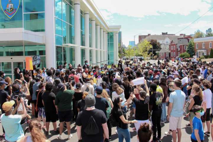 Hundreds Attend Stamford Protest That Includes Eight-Minute Kneel Of Silence For George Floyd