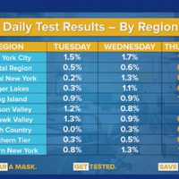 <p>A look at the three-day trend for positive COVID tests results in each of New York&#x27;s 10 regions.</p>