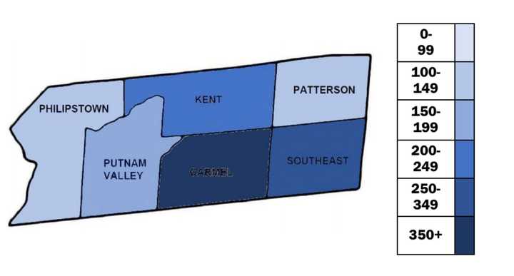 The latest COVID-19 map from the Putnam County Department of Health.