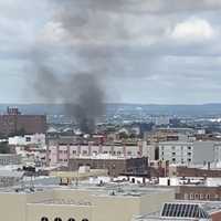 <p>View of the fire from 57th Street and Park Avenue, West New York.</p>