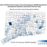 <p>The breakdown of new COVID-19 cases in each Connecticut municipality per 100,000 residents.</p>