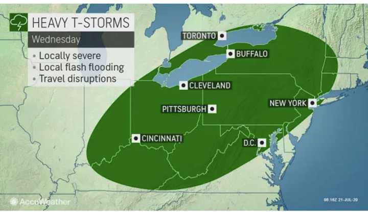 A look at the heavy thunderstorms that will sweep through the area on Wednesday, July 22.