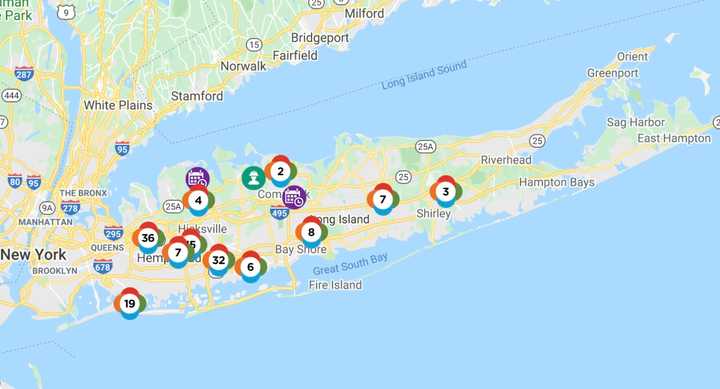 The PSEG Long Island outage map as of 12:30 p.m. on Tuesday, Aug. 4.