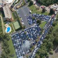 <p>An aerial view of the parking lot where the fire broke out.</p>