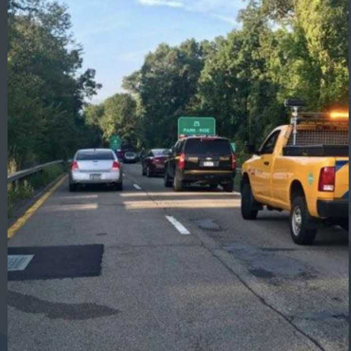 A look at stopped vehicles as traffic was being diverted after the Taconic crash.