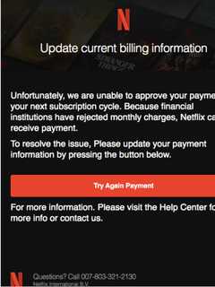 Alert Issued For Netflix 'Update Your Payment' Email Scam