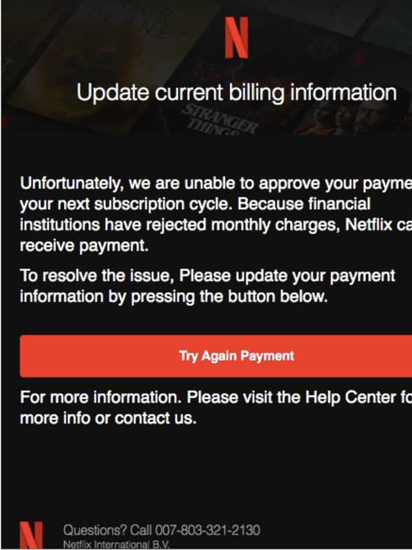 Alert Issued For Netflix 'Update Your Payment' Email Scam