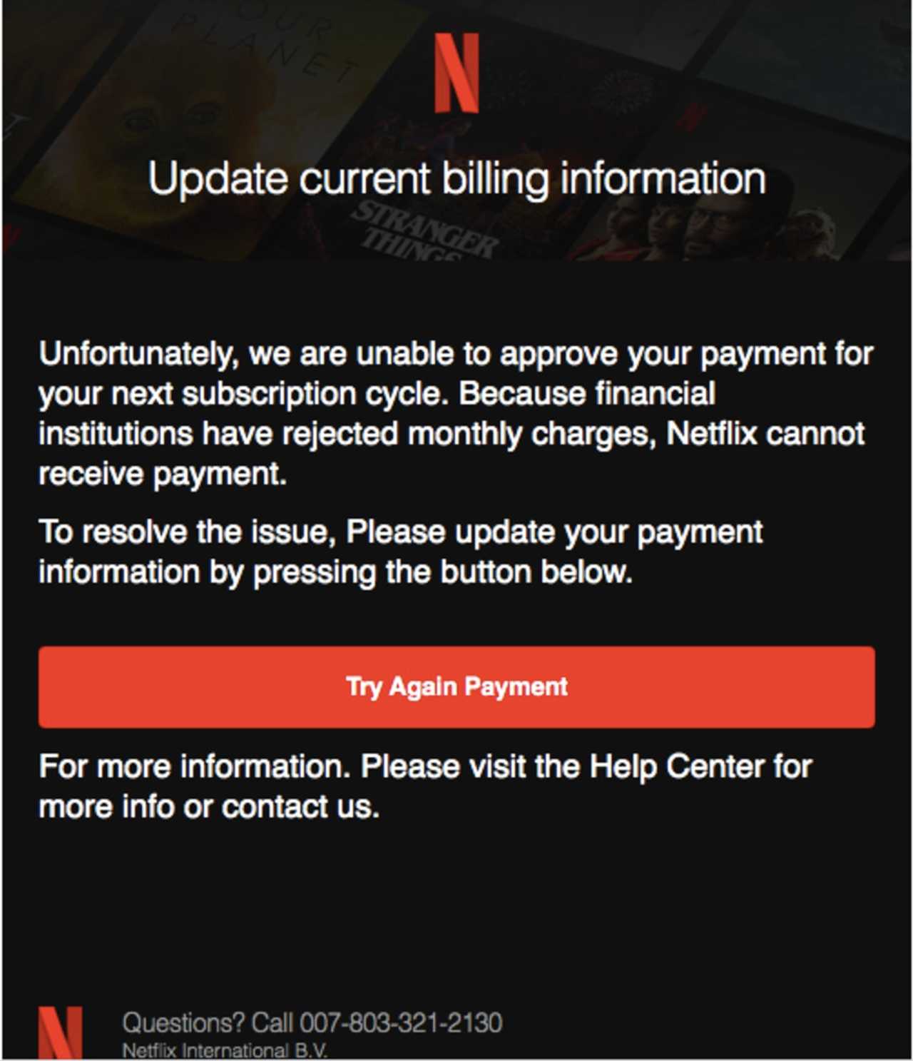 Alert Issued For Netflix 'Update Your Payment' Email Scam | Massapequa ...