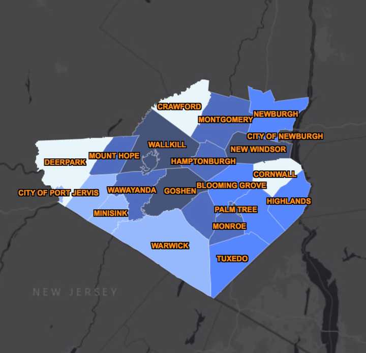 The Orange County COVID-19 map on Wednesday, Sept. 16 (darker spaces represent more cases).