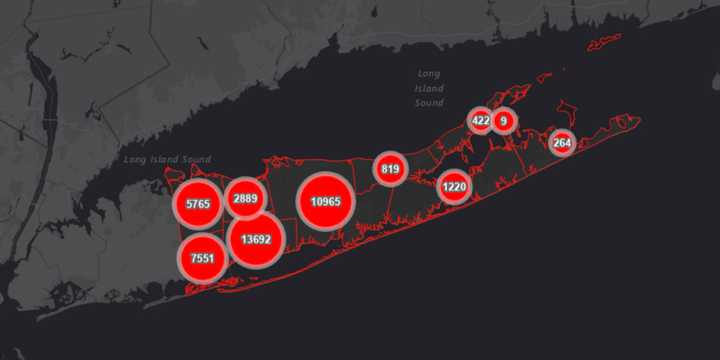 The Suffolk County COVID-19 map on Monday, Sept. 21.