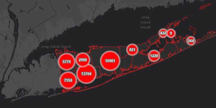 The Suffolk County COVID-19 map on Friday, Sept. 25.