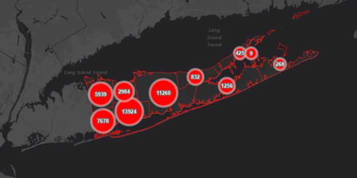 The Suffolk County COVID-19 map on Wednesday, Oct. 7.