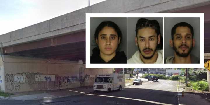 Paige Gonzalez, Ramon Arroyo and Anthony Rolon were charged with criminal mischief for spray painting in a Newark underpass, authorities said.