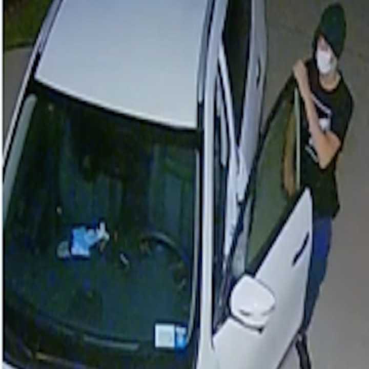 The unidentified thief caught breaking into a car on surveillance footage