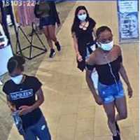 <p>Surveillance footage of the wanted women.</p>