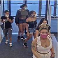 <p>Surveillance footage of the wanted women</p>