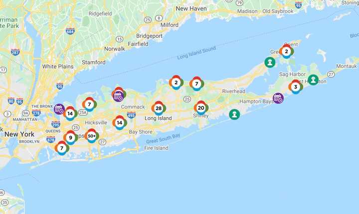 The PSEG Long Island outage map on Monday, Nov. 2.